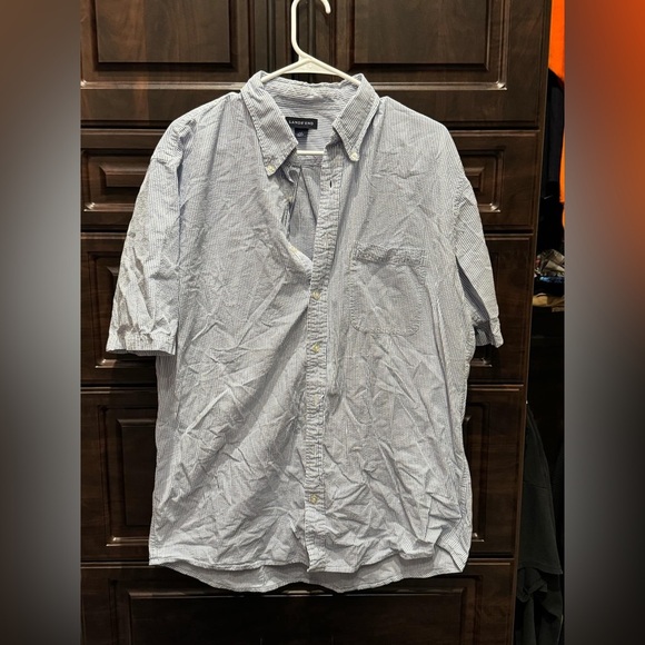 LANDS END Men's Blue Striped Shirt LARGE - Picture 1 of 5